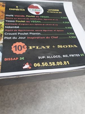 Menu at Le Baobab in Dunkirk
