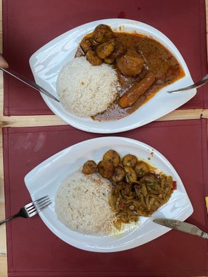 Two vegan curries! Perfect blend of spices! The most delicious plantain I’ve ever tasted!  at Le Baobab in Dunkirk