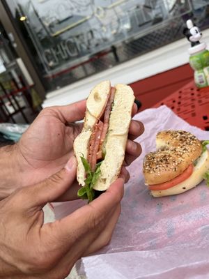 Vegan BLT on an everything bagel   at Shmagels Bagels in Ocean City