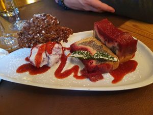 Kokos-Heidelbeer-Eis, Himbeer-Jogurth-Schnitte at Nanu in Bad Mitterndorf