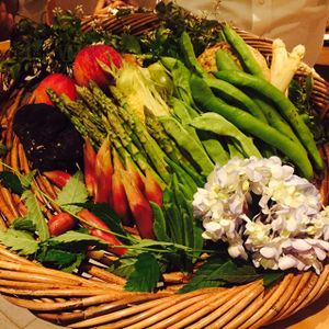 basket of food showcasing the night's ingredients  at Kajitsu in New York City