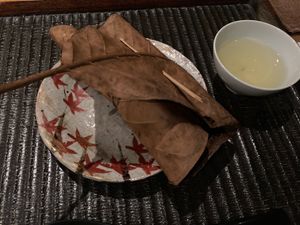 Grilled: what's inside the magnolia leaf? at Kajitsu in New York City