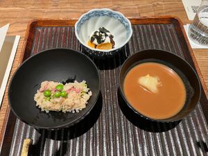 Rice, soup, mushroom   at Kajitsu in New York City