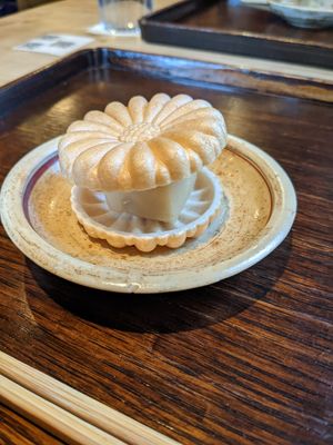 sesame tofu in monaka shell at Kajitsu in New York City