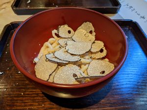 sesame udon with summer truffle at Kajitsu in New York City