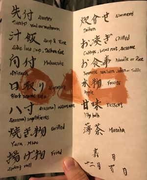 December 2018 menu at Kajitsu in New York City