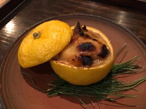 Stuffed yuzu with 7 treasures at Kajitsu in New York City