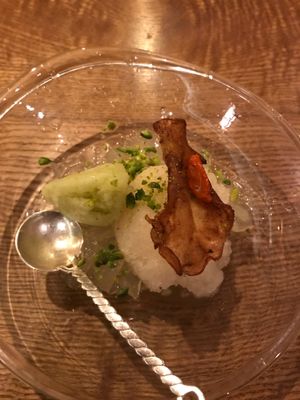 Two types of apple sorbet with apple jelly and apple crisp at Kajitsu in New York City