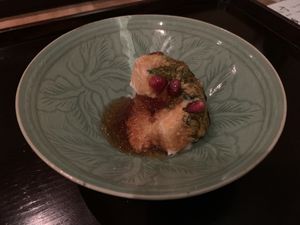 Pomegranate, apple, persimmon, jelly at Kajitsu in New York City