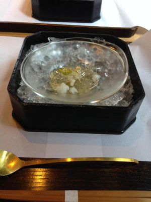 First course - cold jelly with fruit at Kajitsu in New York City