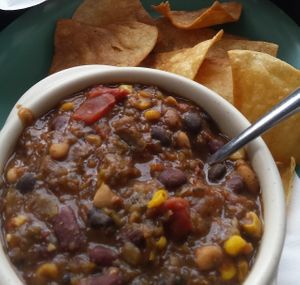 Vegan chili, tofu bites, tater tots at Cyber Cafe West in Binghamton