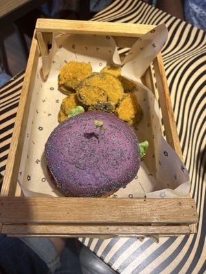 Spicey Chickpea burger with aubergines panees  at Flower Burger in Marseille