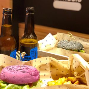 Cherry Bomb, Flower Burger, wedges & Patatas Bravas (wedges with mayo & ketchup)  at Flower Burger in Marseille