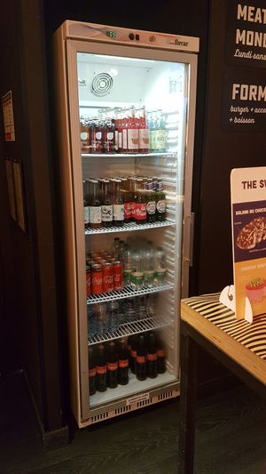 Soft drink display : sicilian limonades, ChariTea, beers, water and soda at Flower Burger in Marseille