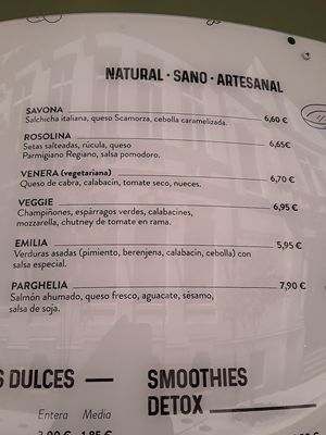Menu page at Piada in Pontevedra