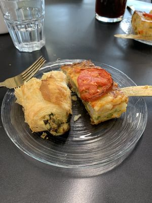 Half a Spinach and (vegan) ricotta roll and half a gluten-free vegan frittata   at Canela in Calgary