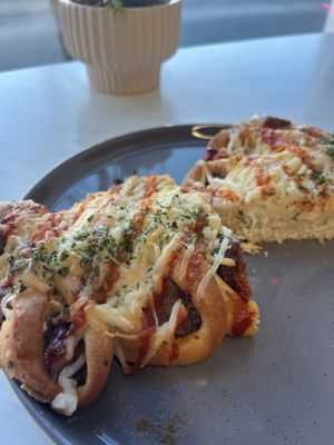 Korean sausage bread   at Canela in Calgary