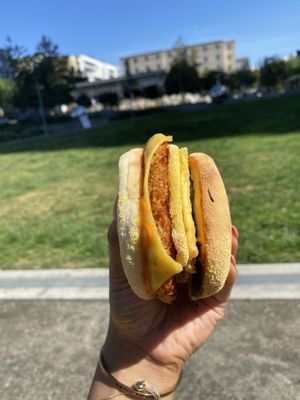 Buffalo Chik'n Breakfast Sandwich at Spoiled Vegans Cafe in San Diego