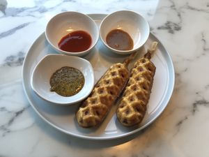 Waffle dogs at Spoiled Vegans Cafe in San Diego