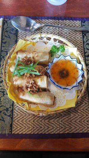 Fried springrollswith homemade sweet chili sauce at Thong Thai in Wemeldinge
