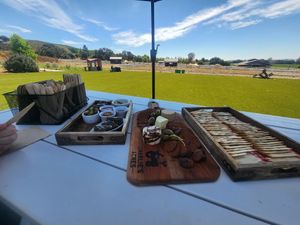 Picnic lunch, featuring Novo Terra cheese and Renegade salami at Charlie's Acres Farm Animal Sanctuary in Sonoma
