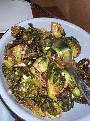 Roasted Brussels sprouts with chili and garlicc  at Boon Eat + Drink in Guerneville