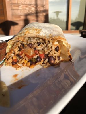 Inside view of the Classic Burrito - omit cheese and sour cream, sub meat for veggie chili at Azul-Latin Kitchen in South Lake Tahoe