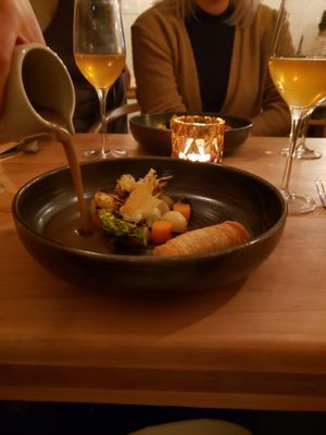 Root vegetables and a potato cannoli  at Alice in Ottawa