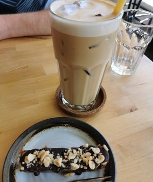 snikkers bar and iced coffee at Rohe in Tallinn