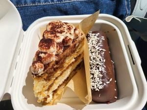 Tiramisu and bounty (coconut) cake at Rohe in Tallinn