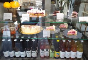 Cake stand and cold drinks selection  at Rohe in Tallinn