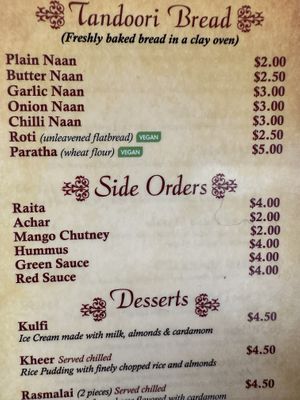 Tandoori Bread Menu  at Al-Noor in Lawndale