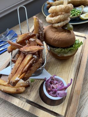 Falafel burger with onion rings   at Glenisle in Isle Of Arran