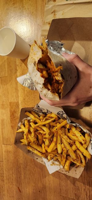 Vegan burrito with tofu. Also fries. at Burrito Loco in Letterkenny