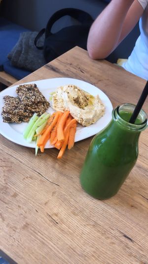 Exotic green smoothie and hummus starter  at Mihiderka - Dielta in Krakow
