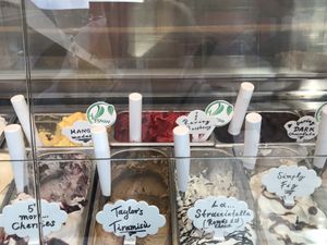 Mango, raspberry and...dark chocolate ! at Milkissimo Gelato in San Diego