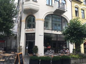 Quite warm inside but a nice outside seating space. at Racoon Coffee & More in Alesund