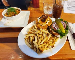 Veggie Burger, beans and rice as a side! at Chubby Funsters in Revelstoke