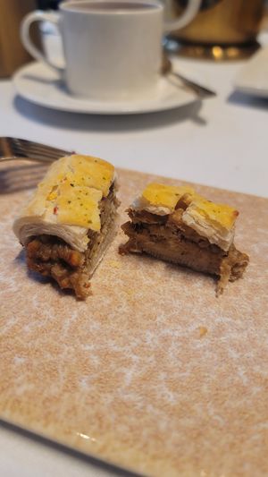 Herb crusted vegan sausage roll at Warner Bros. Studio Tour in Watford