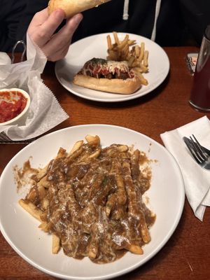 Meatball sub and poutine   at Three Dollar Deweys in Portland