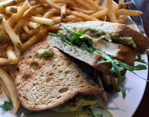 Hearty tofu sandwich at Three Dollar Deweys in Portland