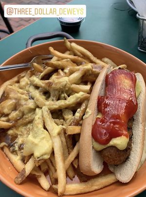 Poutine Fries and Beyond Sausage Dog at Three Dollar Deweys in Portland