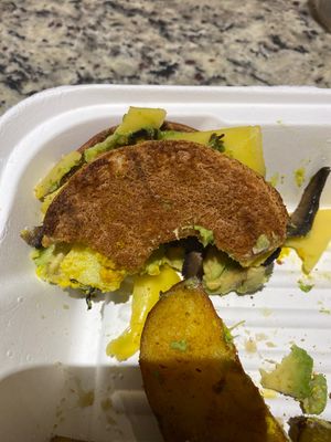 Disgusting stale hard bread paid $15 for avocado and mushrooms on a sandwich  at Holi Vegan Kitchen in Miami