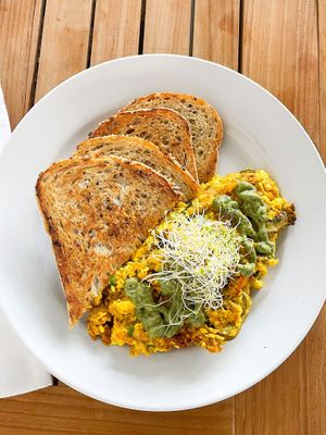 Pesto garden scramble at Holi Vegan Kitchen in Miami