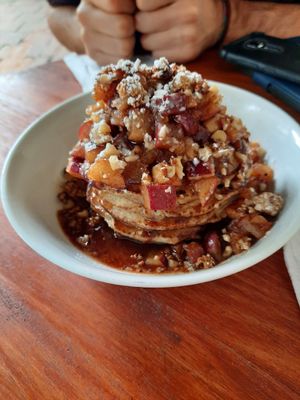 Pancakes with apples and cinnamon from the brunch menu (10am-1pm) at Once:Once in Antigua