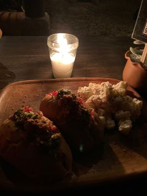 Chorizo hotdogs at Once:Once in Antigua