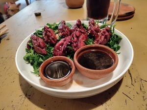 Dumplings on a salad at Once:Once in Antigua