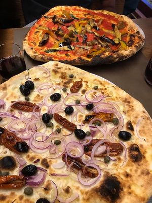 Two delicious vegan pizzas at Du Tunnel in Courmayeur