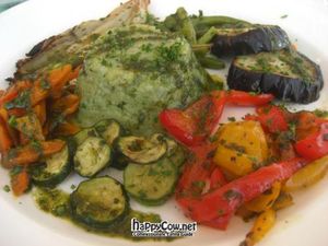 amazing potato cake with perfectly grilled veggies at La Piscina in Venice