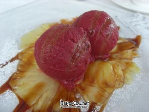 cherry sorbetto with grilled pineapple at La Piscina in Venice